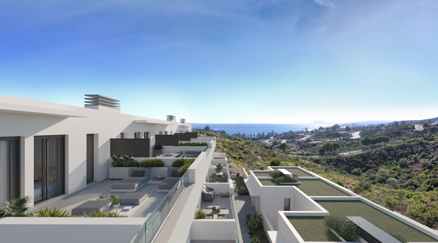 Complejo residencial que ofrece amplias viviendas con terrazas, ubicado en las proximidades de la costa en Manilva
